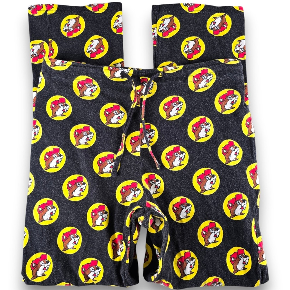 Buc-ee's Pajama Pants Small Black 100% Cotton All Over Logo Print Lounge Pockets